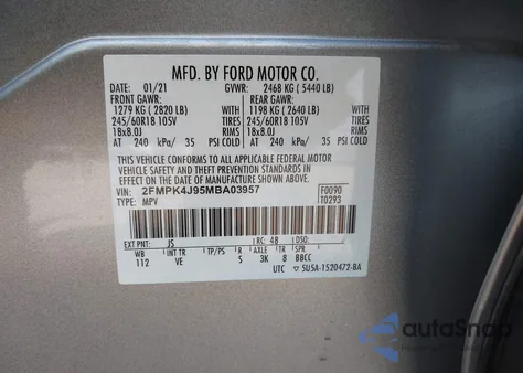 2021 Ford Edge Sel из США, поврежденный, VIN 2FMPK4J95MBA03957